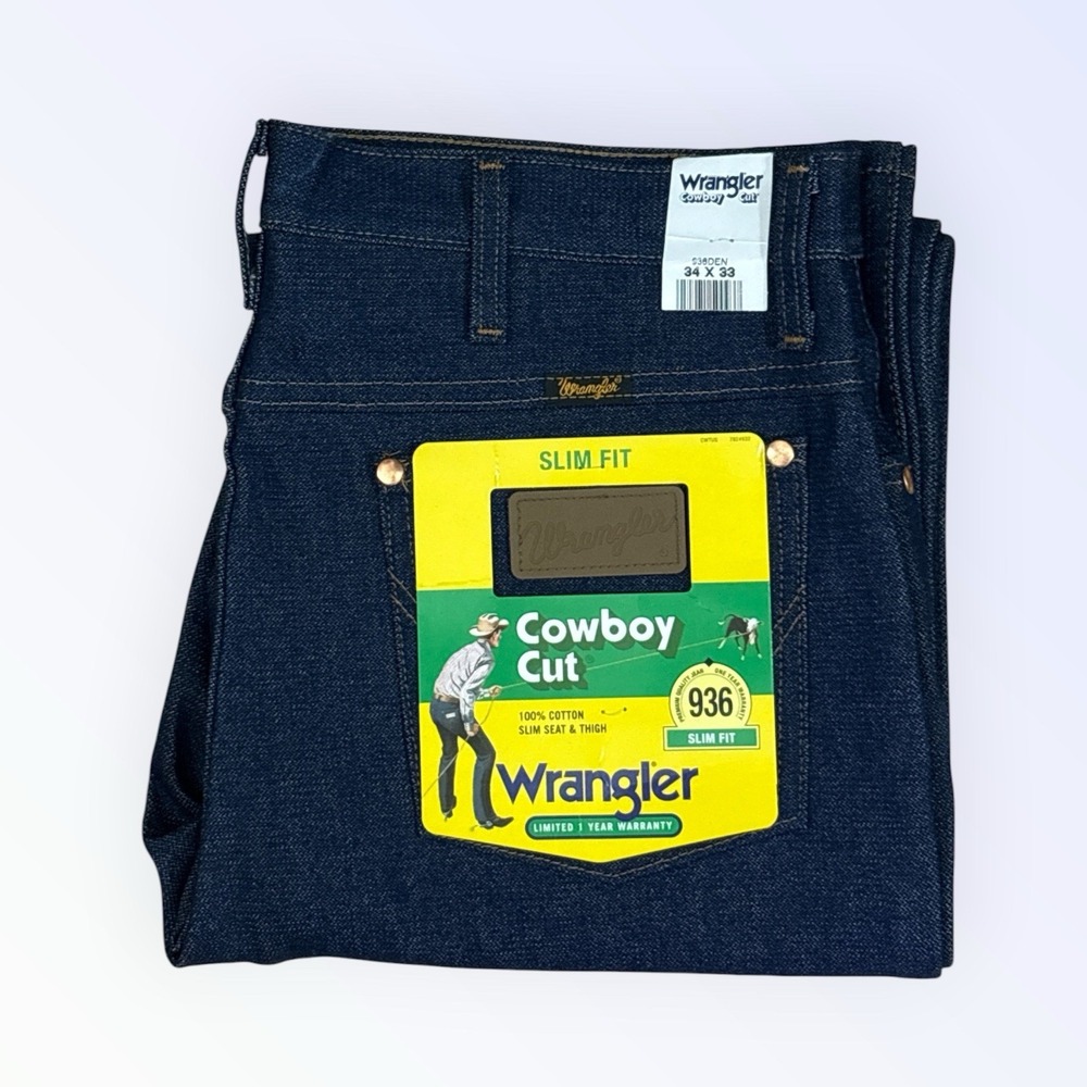 Wrangler® Cowboy Cut® Slim Fit Heavyweight Denim 936DEN 34X33 Men's Jean NEW